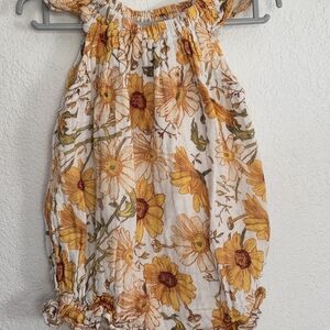 Floral Yellow Sunflower Smocked Baby Romper